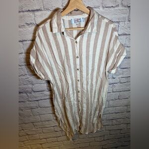 Cabana by Casa Cabana Womens Size small white tan Stripe Linen Blend Dress